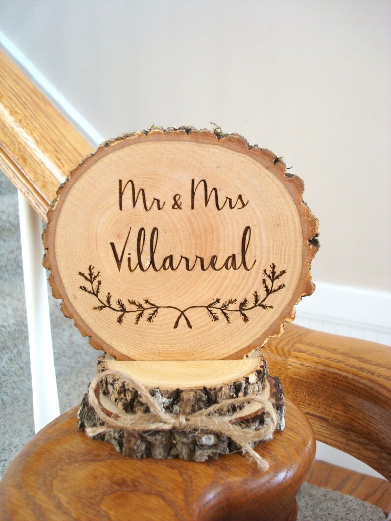 Rustic Wood Wedding Cake Topper Tree Cake Topper Engraved Etsy