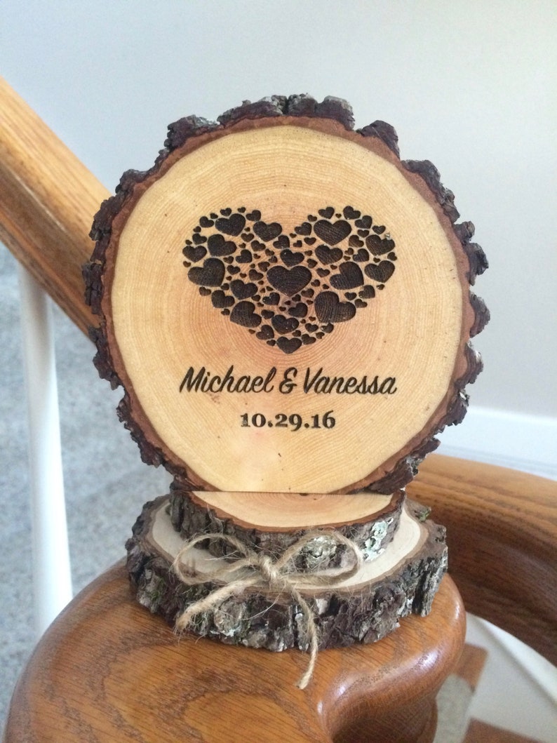 Personalized Wood Wedding Cake Topper, Engraved Keepsake image 2