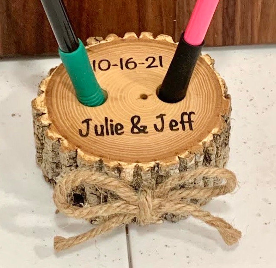 Rustic Wood Pen Holder Wedding Decoration Wedding Engraved Etsy
