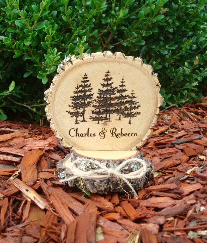 Wood Wedding Cake Topper Forest Trees Rustic Engraved Cake Etsy