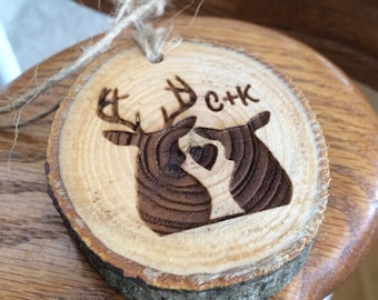 Rustic Wood Truck Charm, Car Rear View Mirror Ornament, Deer Hunter Gift