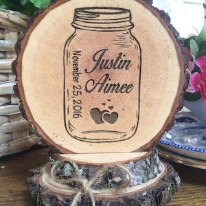 Cake Topper Wedding, Mason Jar Decoration, Cake Top, Rustic Wood Slice