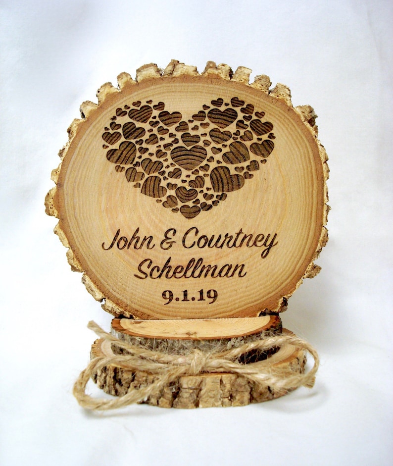 Personalized Wood Wedding Cake Topper, Engraved Keepsake image 1