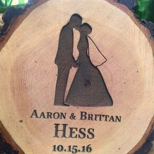 Bride and Groom Cake Topper, Rustic Wood Wedding Top, Engraved Wooden Gift image 4