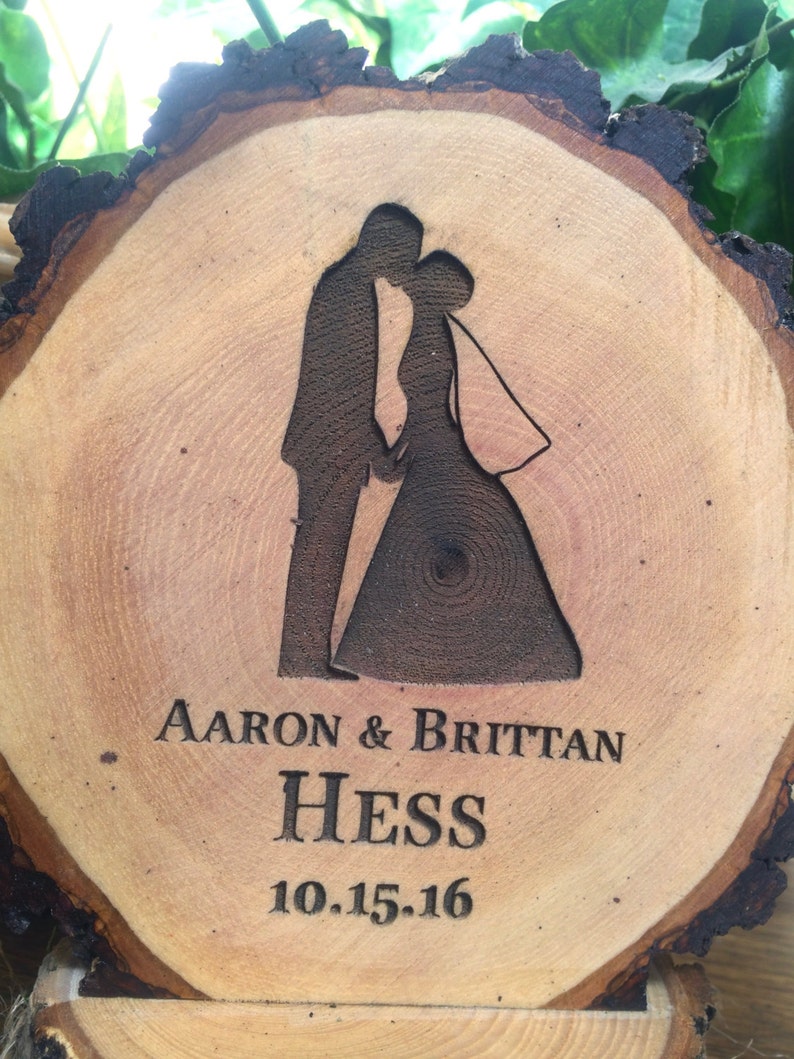 Bride and Groom Cake Topper, Rustic Wood Wedding Top, Engraved Wooden Gift image 4