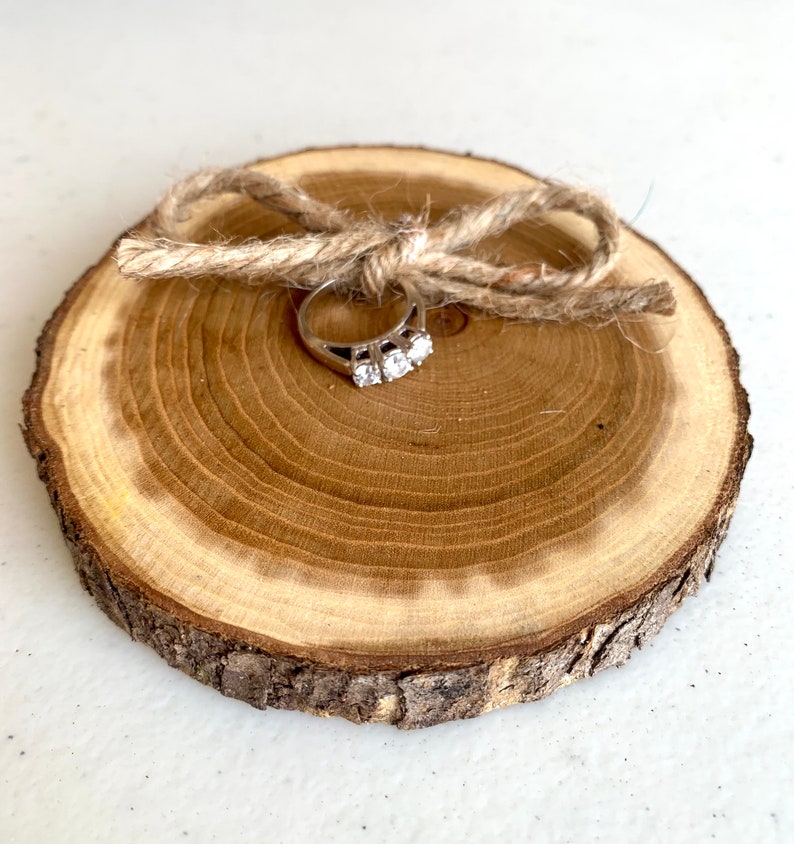 Wedding Ring Holder, Simple Elegant Ring Holder, Minimalist Wedding Gift, Wood Slice Ring Bearer, Alternative Ring Box, Keepsake Wedding image 1
