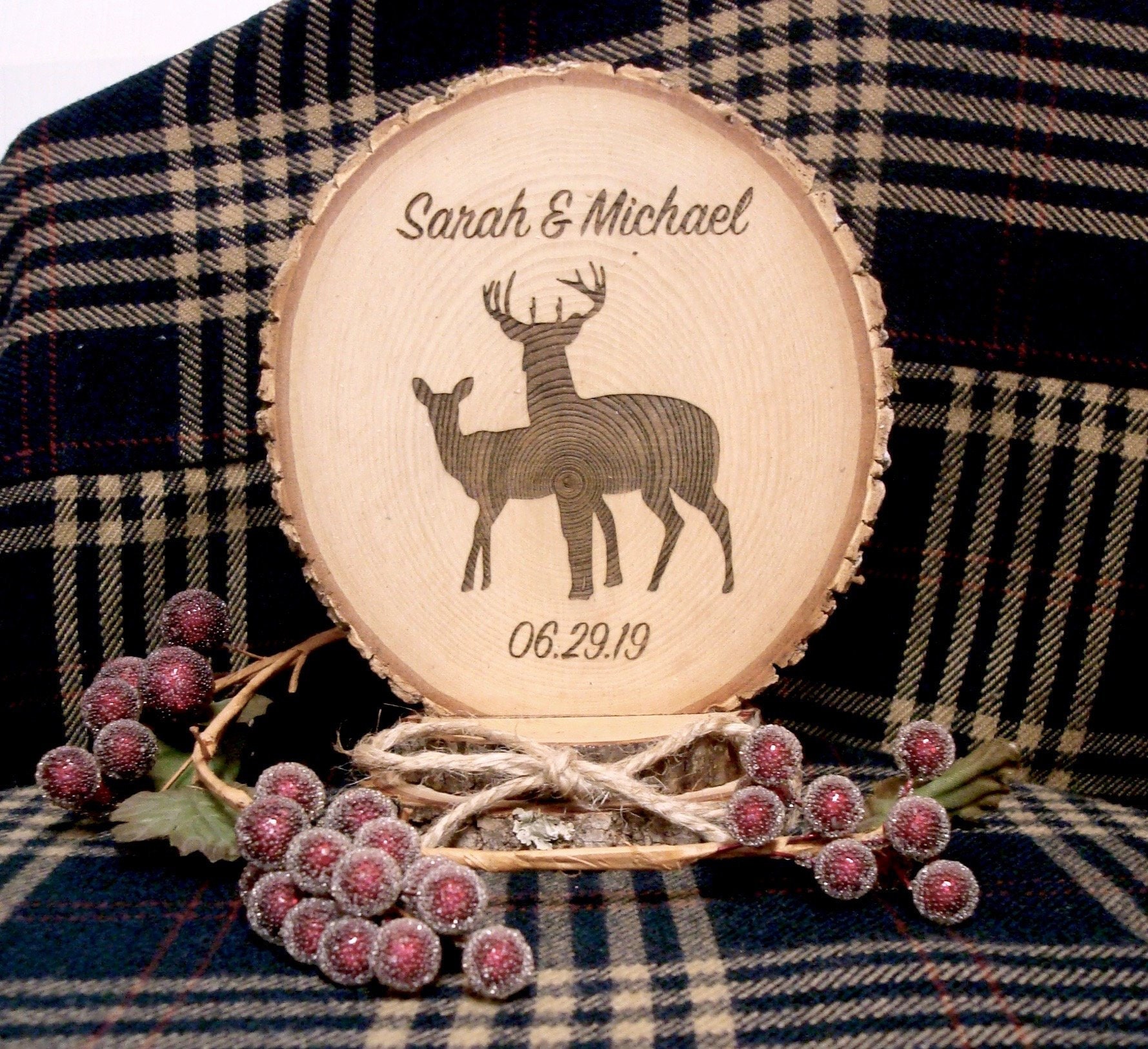 Adorno para tarta de bodas de madera rústica con temática de ciervo,  personalizado y grabado - Etsy México, image size:1779x1626