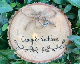 Wedding Ring Holder, Wood Slice, Wood Ring Holder, Wedding Ring Alternative Pillow, Engraved Wood Slice, Rustic Wedding, Wood Ring Holder