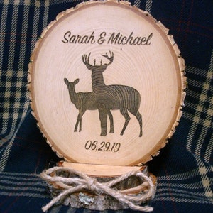 Wedding Cake Topper Rustic Wood Deer Theme Personalized and Engraved Cake Top image 8