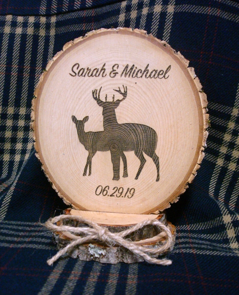 Wedding Cake Topper Rustic Wood Deer Theme Personalized and Engraved Cake Top image 8