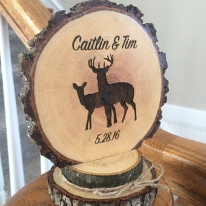 Wedding Cake Topper Rustic Wood Deer Theme Personalized and Engraved Cake Top image 5