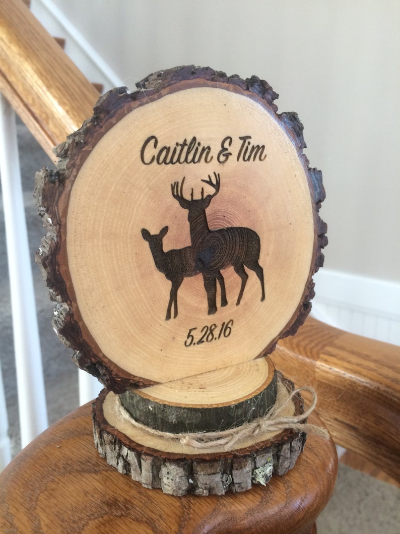 Wedding Cake Topper Rustic Wood Deer Theme Personalized and Engraved Cake Top image 5