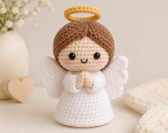 Häkelanleitung für einen Engel (PDF), niedliche Engel-Amigurumi-Anleitung, gehäkelte Weihnachtsengel-Puppe, Schutzengel-Ornament, Häkelanleitung für Anfänger