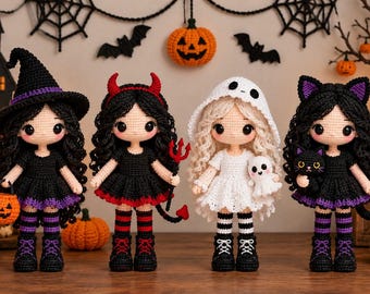 Haakpatroon voor een Halloweenpop (4-in-1): Heks, Duivel, Spook, Zwarte Kat Amigurumi Patroon, Leuk Halloweenpop Haakpatroon (PDF), PDF