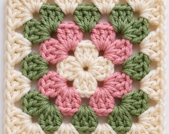 Haakpatroon voor een Grandma Square met bloemenmotief (PDF), 3D Grandma Square met bloemenmotief, haakmotief voor beginners, patroon voor een dekenvierkant, direct te downloaden (PDF).