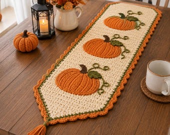 Gehaakte pompoen tafelloper, herfsttafeldecoratie, beginnersvriendelijk, digitale download, Thanksgiving patroon, PDF