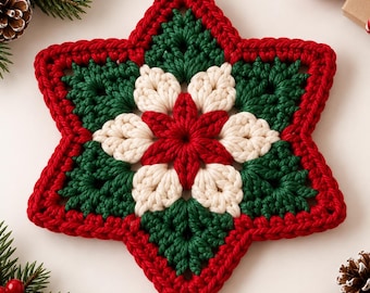 Haakpatroon voor een kerstster, kerststerdecoratie, haakpatroon voor een tafelkleed, feestelijk kerststuk, PDF-patroon, PDF
