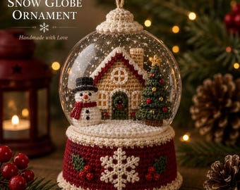 Haakpatroon voor een sneeuwbol als kerstversiering (PDF), Haakpatroon voor een winterdorpje als kerstversiering, Kerstboom- en sneeuwpopdecoratie, PDF