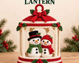 Haakpatroon voor een kerstlantaarn, kerstdecoratie met sneeuwpop, feestelijke haakdecoratie, PDF
