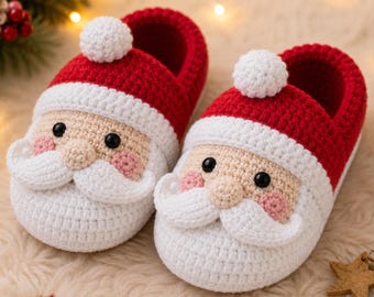 Häkelanleitung für Weihnachtsmann-Hausschuhe, Weihnachtshausschuhe (PDF), Kuschelige Weihnachtshausschuhe zum Häkeln, Niedliche Weihnachtsmann-Hausschuhe (PDF)