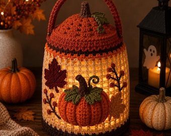 Fall Pumpkin Lantern Crochet Pattern, Autumn Table Decor PDF, Thanksgiving Crochet Centerpiece,PDF
