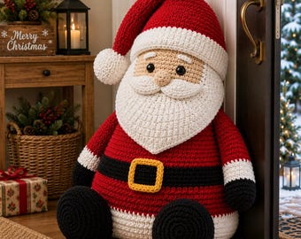 Haakpatroon voor een kerstman als deurstopper, groot haakpatroon voor een kerstman, deurstopperdecoratie voor de feestdagen, amigurumi kerstman PDF-patroon, PDF