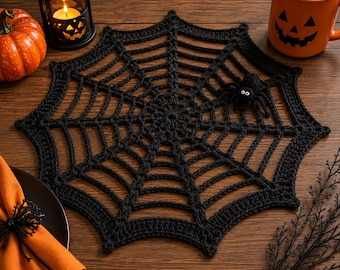 Haakpatroon voor een tafelmat met spinnenwebmotief, Halloween-decoratie, spinnenweb-centerpiece, griezelige tafeldecoratie, patroon in PDF-formaat