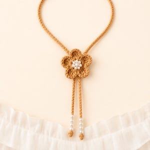 Crochet Flower Lariat Necklace Pattern, Pearl Floral Necklace Crochet Pattern, Boho Jewelry Tutorial, Handmade Necklace  Pattern, PDF