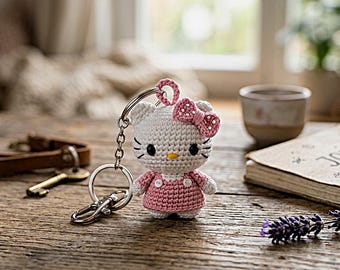 Crochet Cat Keychain Pattern, Amigurumi Bow Doll Tutorial (PDF)