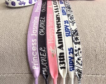 Cordones personalizados, nombre personalizado, logotipo, texto de aniversario, zapatillas de lona