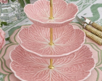 Pink Cabbage Three-Tiered Stand – Bordallo Pinheiro Majolica Style Tiered Stand