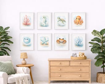 Watercolor Sea Life, Nursery Art, Coastal Decor, Prints