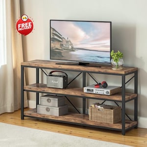 55" Console Table 3 Tier Sofa Table Narrow Entryway TV Stand Storage Shelf