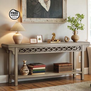 Mesa consola estilo granja: mesa estrecha de madera de 180 cm (70,8") con espacio de almacenamiento para sofá o recibidor.