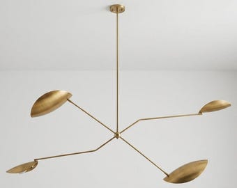 Lámpara de araña grande de latón hecha a mano, lámpara de techo de mediados de siglo, iluminación moderna y orgánica para el comedor.