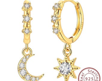 925 Sterling Silver Hoop Earrings | Gold Plated, Crystal Accents, Wedding Jewelry