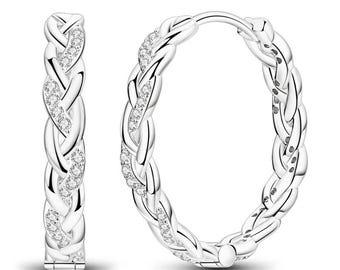 925 Sterling Silver Hoop Stud Earrings | Gold Plated, Crystal Accents, Wedding Jewelry