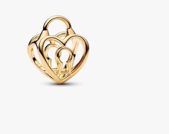 Openwork Heart Padlock Charm , S925 Charm For Bracelet and Necklace , Fit Pandora Jewelry