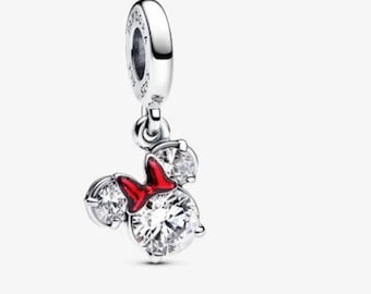 Minnie Mouse Silhouette Charm, 925 Sterling Silver Charm Jewelry for Bracelet and Necklace