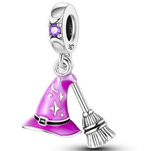 Pandora Witcher hat and broom charm, S925 Sterling Silver for Bracelet, Jewelry Gift for Her