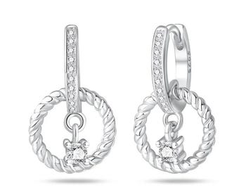 925 Sterling Silver Hoop Stud Earrings | Gold Plated, Crystal Accents, Wedding Jewelry