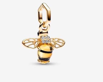 Sparkling Bee Dangle Charm, 925 Sterling Silver Charm Jewelry for Bracelet and Necklace