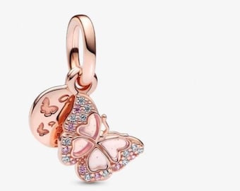 Pink Butterfly Charm, 925 Sterling Silver Charm Jewelry for Bracelet and Necklace