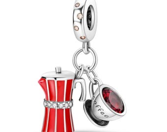 Pandora coffee cup charm, S925 Sterling Silver for Bracelet, Jewelry Gift for Her