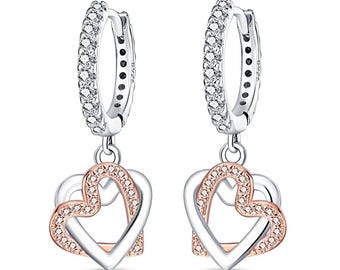 925 Sterling Silver Hoop Stud Earrings | Gold Plated, Crystal Accents, Wedding Jewelry