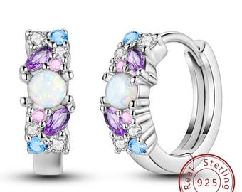 925 Sterling Silver Hoop Stud Earrings | Gold Plated, Crystal Accents, Wedding Jewelry