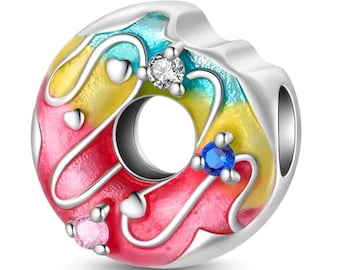 Bitten Donut Charm, 925 Sterling Silver Charm for Bracelet