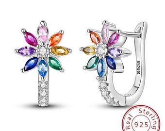 925 Sterling Silver Hoop Stud Earrings | Gold Plated, Crystal Accents, Wedding Jewelry