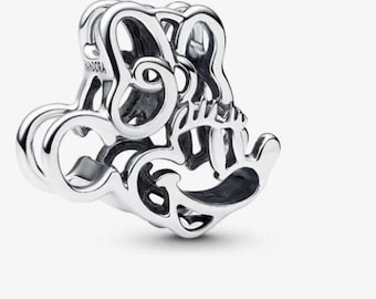 Minnie Mouse Openwork Charm, 925 Sterling Silver Charm Jewelry for Bracelet and Necklace