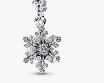 Snowflake Double Dangle Charm, 925 Sterling Silver Charm Jewelry for Bracelet and Necklace